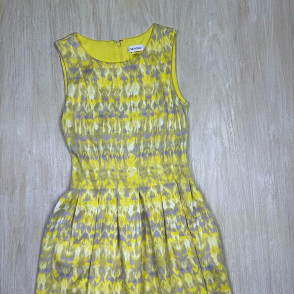 Calvin Klein Yellow Multicolor Sleeveless Summer Cocktail Lined Dress Size 2 - Picture 2 of 15